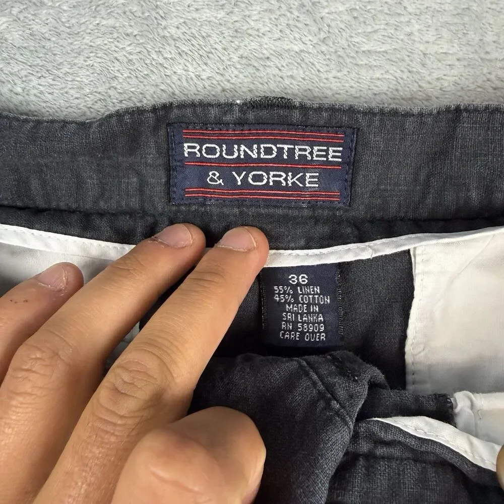 Roundtree & Yorke Linen Cotton Pleated Shorts Gray 36 Casual Summer